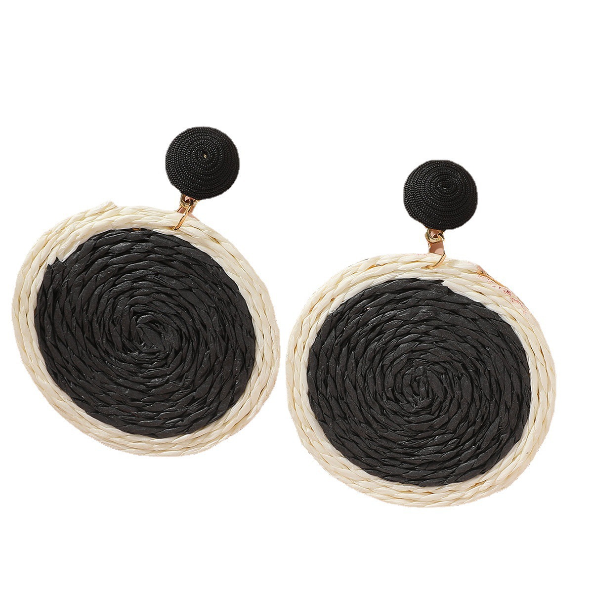 Factory direct sales of new Lafite grass style round earrings, personalized hand-woven earrings Item Picture