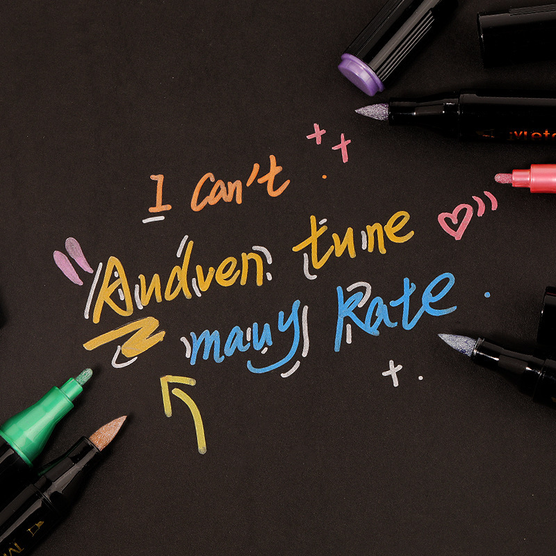 Cross-border double-headed metal pearlescent paint pen, soft acrylic black cardstock drawing pen, 12-color waterproof quick-drying marker pen Specification drawing