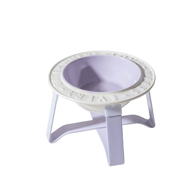 BD Flying saucer ceramic cat bowl and dog bowl stand, neck guard to prevent overturning, macaron-colored pet bowl, food bowl, water bowl, height-increasing iron stand Item Picture