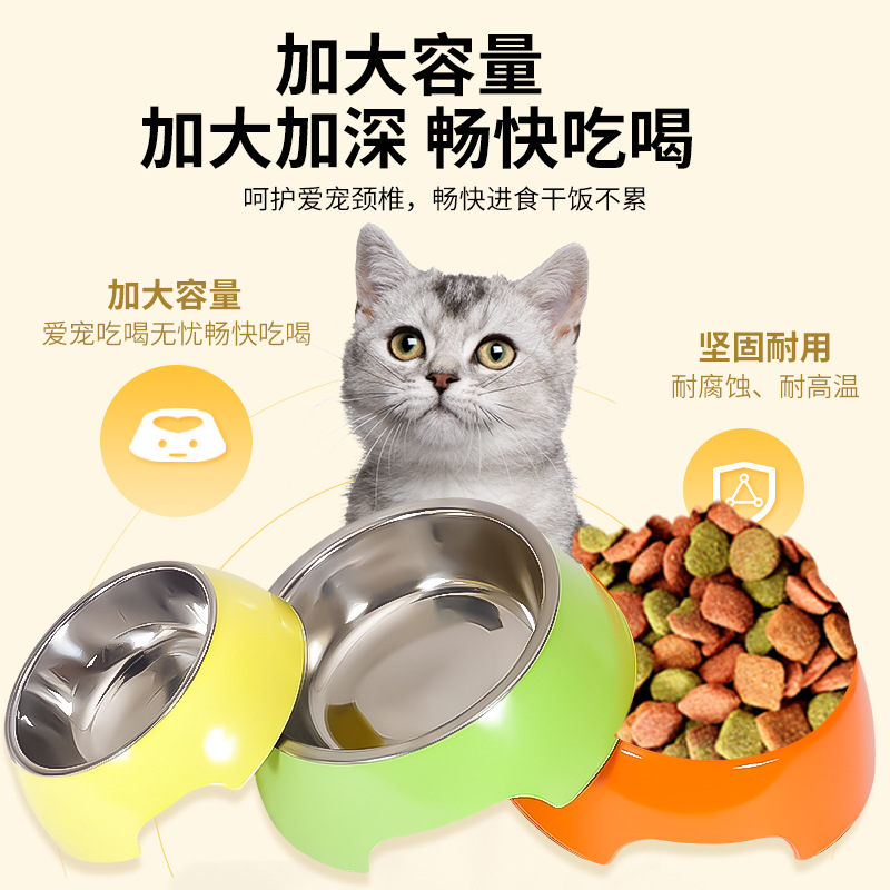 Stainless steel cat and dog bowls, ceramic-like melamine pet bowls, kitten and dog food bowls, double-layer single bowls, anti-tipping drinking bowls Specification image