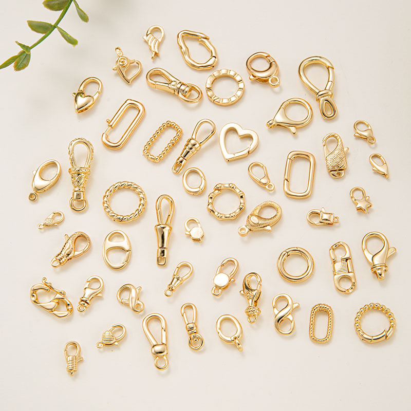 diy copper-plated 18K real gold handcrafted special-shaped lobster clasp accessories wholesale color-preserving keychains, beaded bracelets