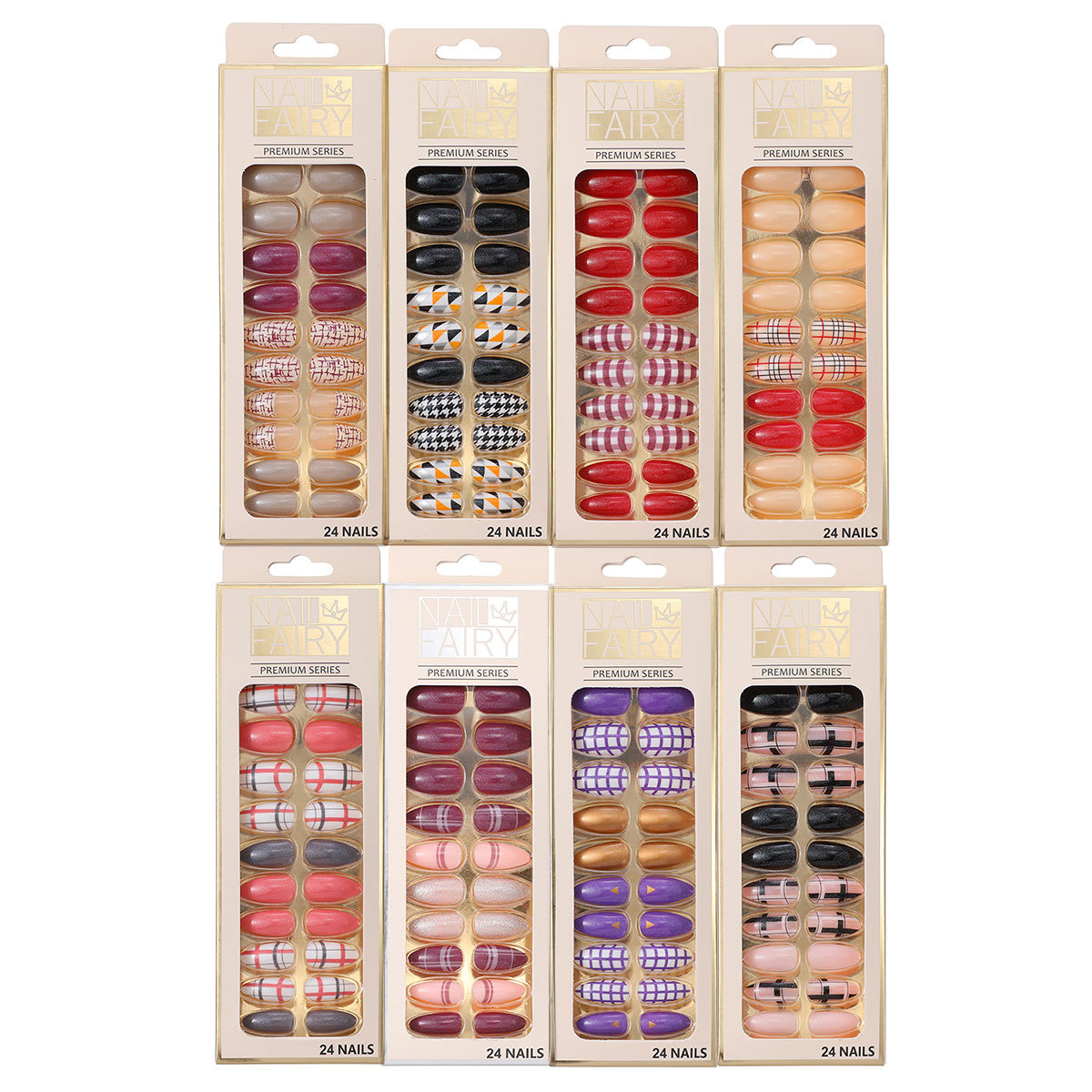 New striped nail tips, 24 pieces of finished nail tips, detachable teardrop nails, wearable nail false nails