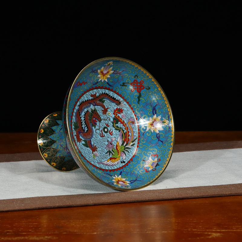 Premium Beijing Cloisonne craft gift and ornament, traditional copper body cloisonne enamel polished 8-inch antique tray details Picture
