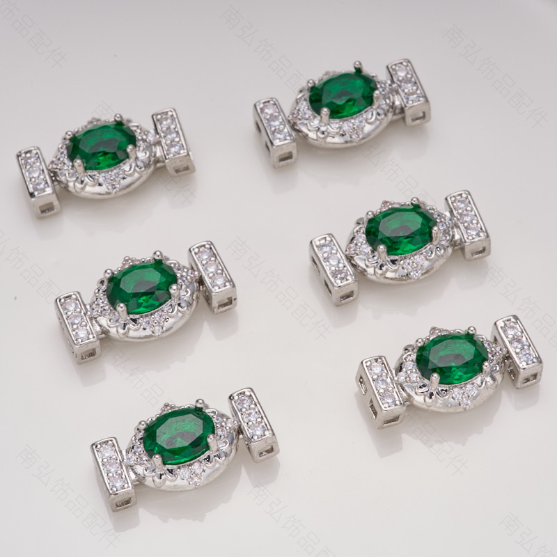 Pearl necklace studded with zirconium green zircon, court ingot, press buckle, connecting buckle, sweater chain, diy accessory Specification image