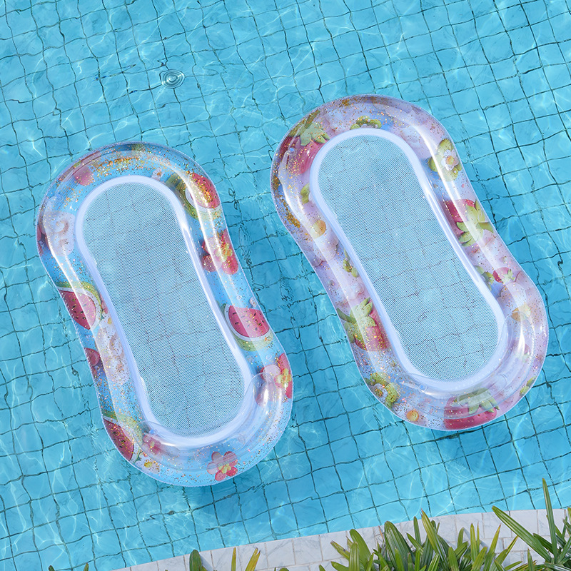 Wholesale of cross-border inflatable backrest mesh floating bed, sequined water lounge chair, foldable outdoor adult swimming floating bed details Picture