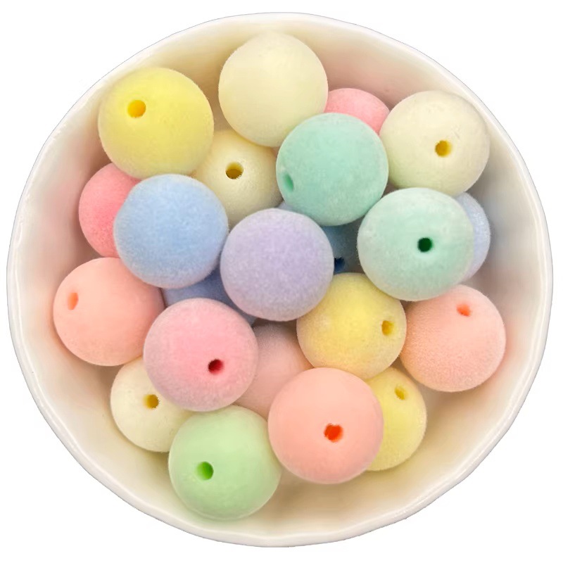 Invierno macarons color orificio recto orificio flocado cuentas redondas peludos velvet cuentas sueltas cuentas diy accesorios Item Picture