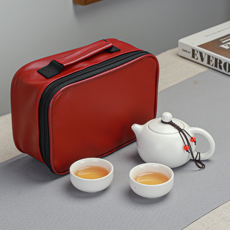 Ceramic travel tea set, portable bag, mini custom logo teapot, tea cups, simple home kung Fu tea tray Specification image