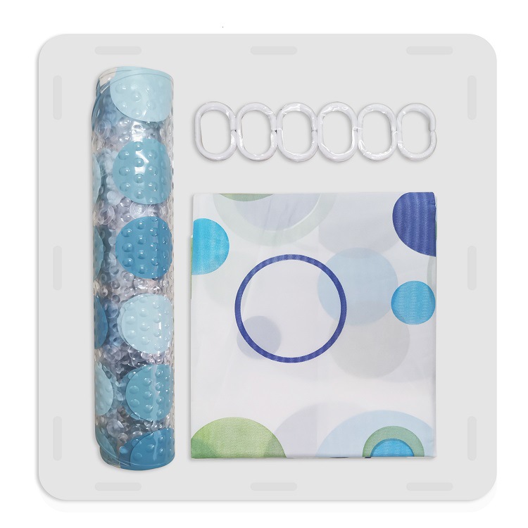 浴室套装浴室浴帘PVC地垫套装，浴室印花2件套