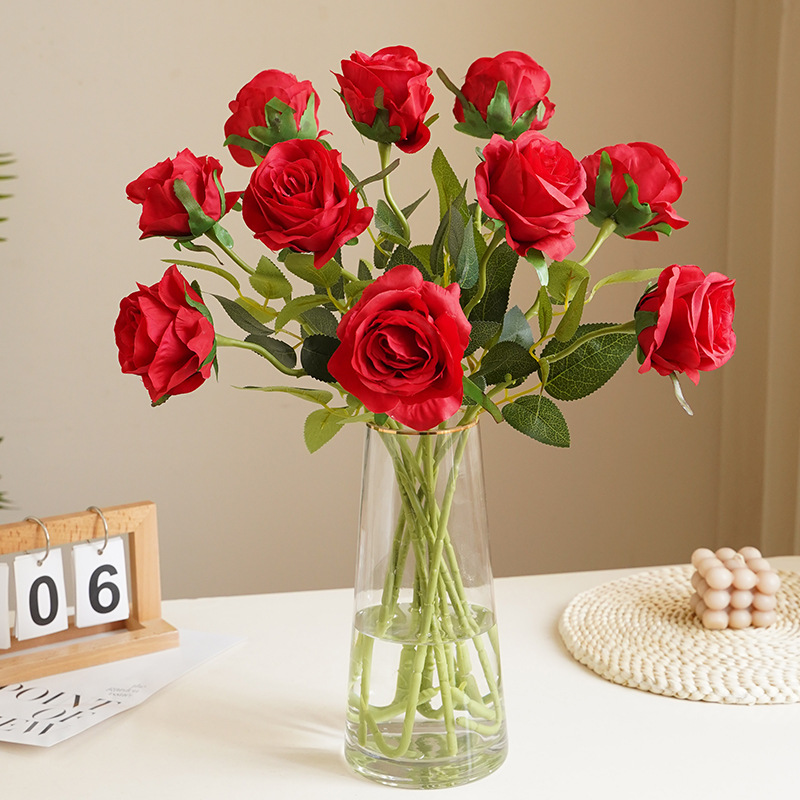 厂家批发仿真花玫瑰单枝绢布小清新家居装饰假花呙呙玫瑰仿真花