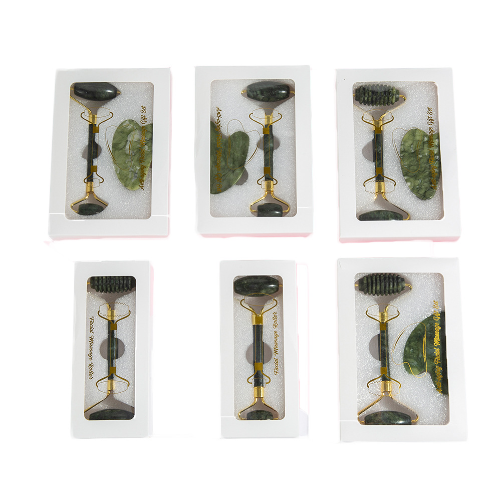 Jade beauty roller gua sha board beauty stick, Xiuyan jade gua sha beauty facial jade massager set