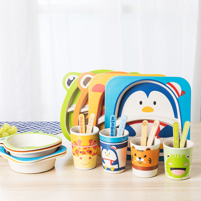 创意可爱卡通竹粉竹纤维儿童餐具套装五件套幼儿园宝宝碗儿童餐盘细节图