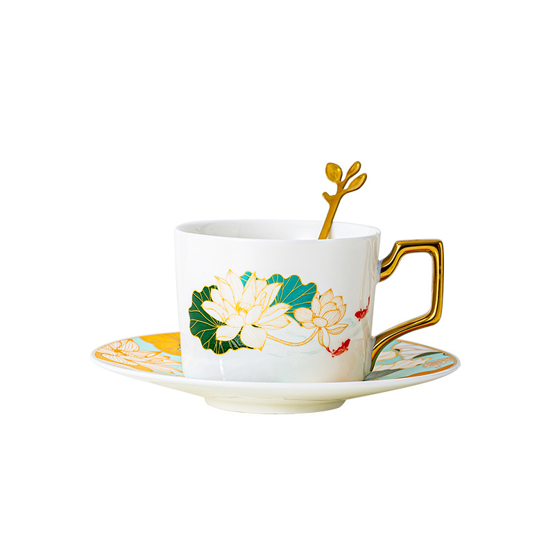 High-end ceramic coffee cups and plates, afternoon tea, exquisite design, high-end feel, LOGO printing and engraving, small gifts for gifting Item Picture