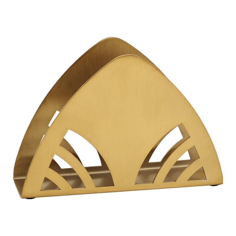 ins金色三角形不锈钢纸巾架 西餐厅咖啡厅酒店餐桌夹纸金属餐巾座白底实物图