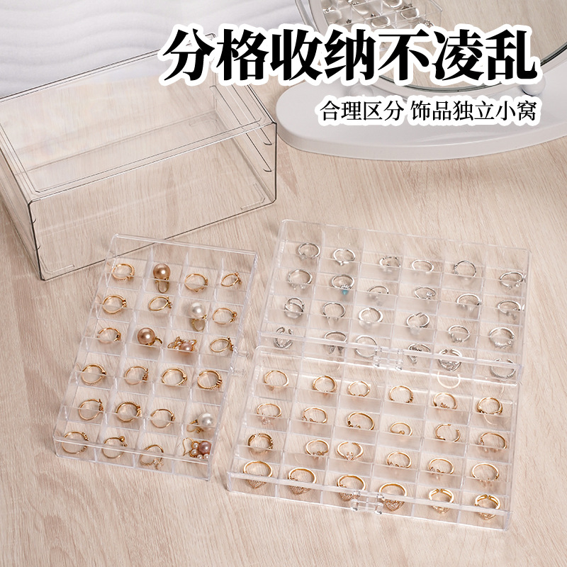 Jewelry storage box, transparent multi-layer ins necklace, ring, stud earrings, dressing table accessories, dust-proof and organizing box details Picture