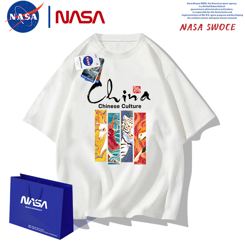 国潮神兽联名短袖T恤男女中国风亲子装纯棉休闲宽松半袖上衣