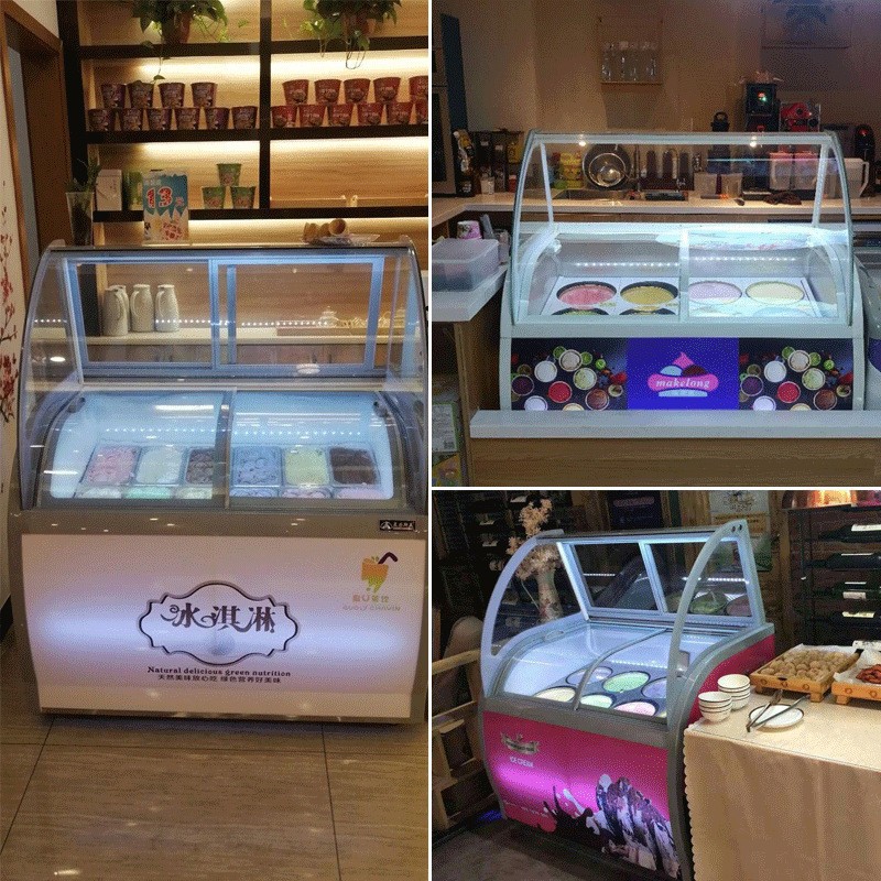 Wholesale commercial vertical ice cream display cabinets, large-capacity curved glass ice cabinets, convenience store ice cream freezing display cabinets details Picture