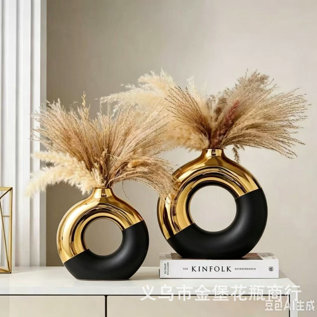 Modern electroplated ceramic flower arrangements, creative irregular-shaped flower vases, live-streaming room home decoration items supply details Picture