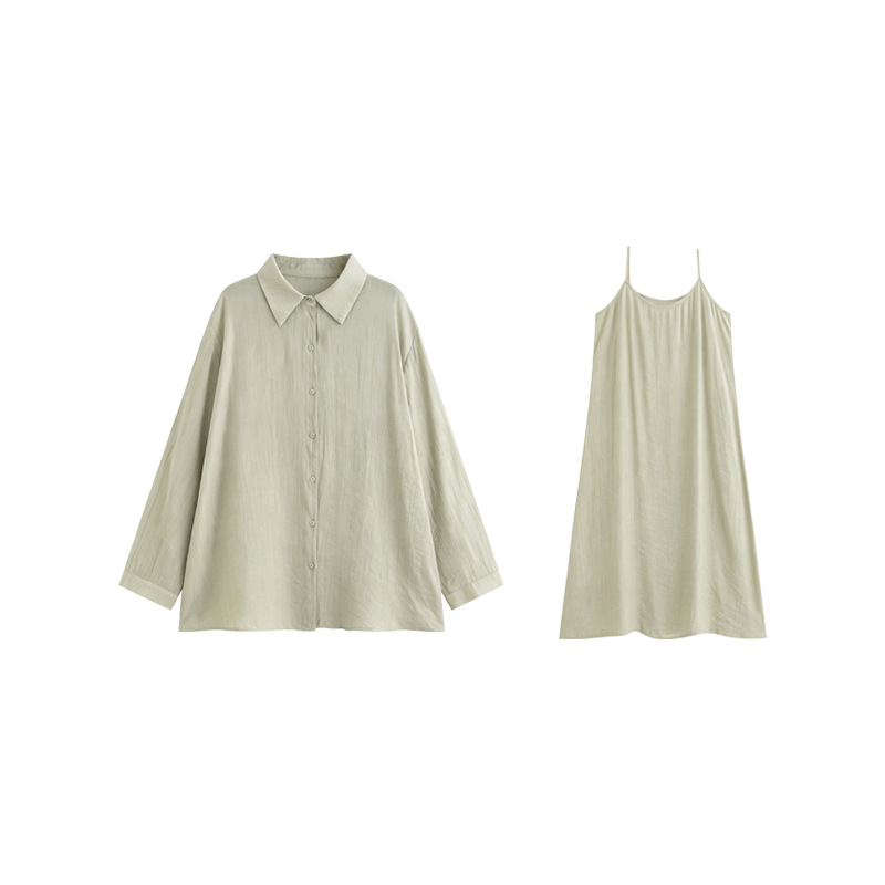 Plus-size women's casual shirt set for women 2026 autumn edition, two-piece halter dress for chubby girls, NT $1582 Item Picture