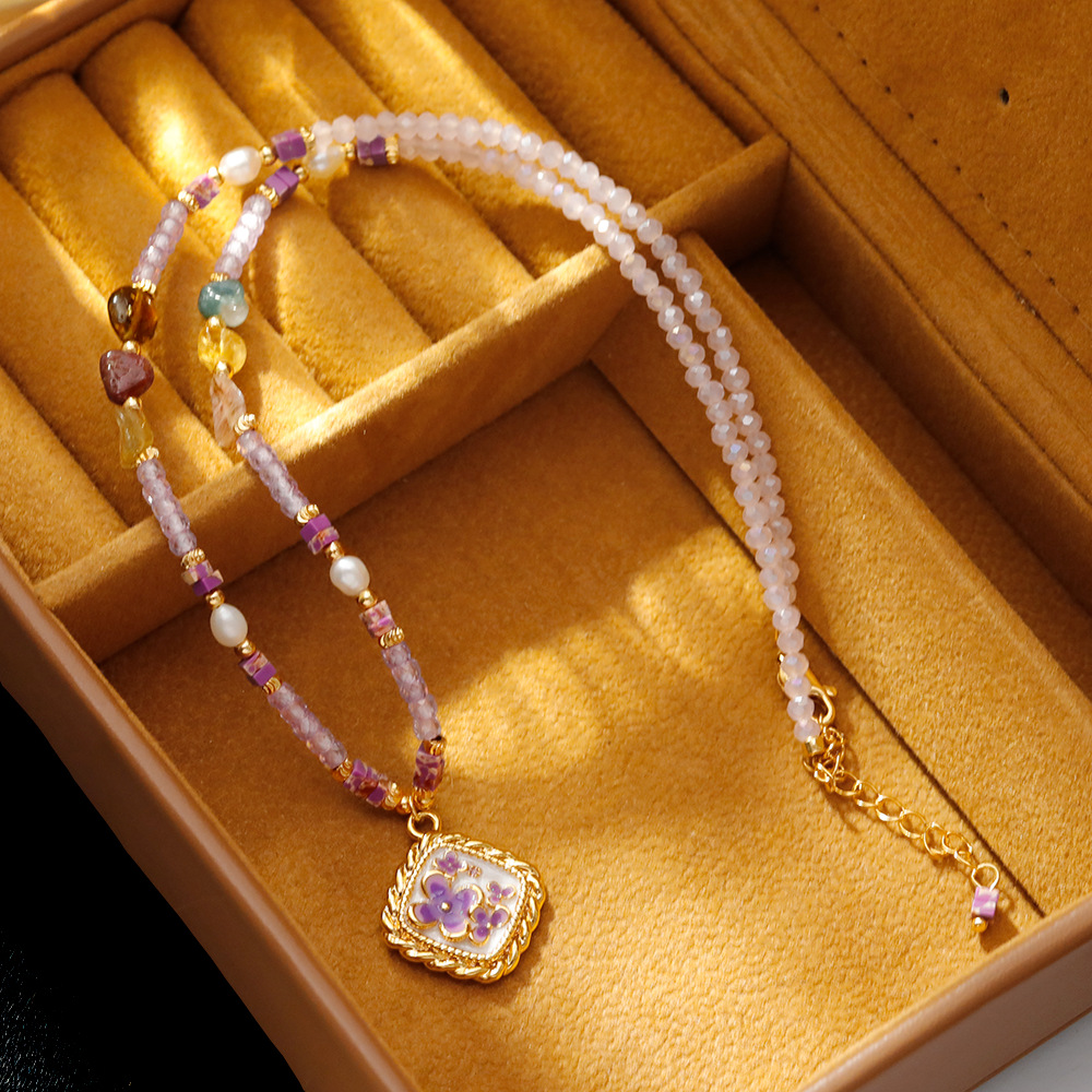 Hyacinth diseño original nuevo estilo chino esmaltes gotas de aceite flores colgantes collares moda mujer luz lujo piedras naturales cristal cadena clavícula details Picture