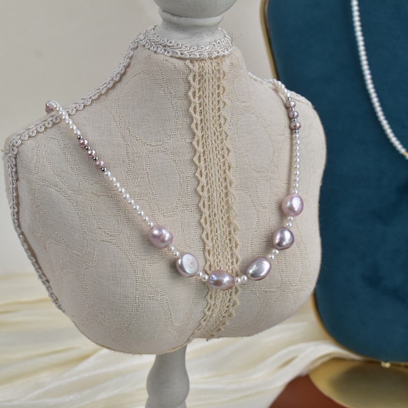 Natural freshwater Baroque irregular-shaped purple pearl necklace for women, light luxury, simple and versatile collarbone chain S925 silver neck chain