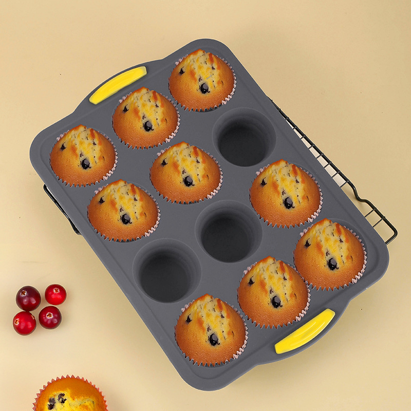 新款12连硅胶加框松饼模具果冻模具家用双色不粘马芬杯烘焙烤盘