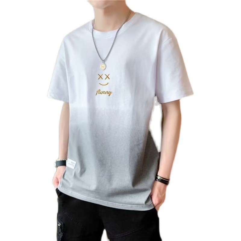 Short-sleeved T-shirt for men, a summer trend brand with a gradient smiling face. Summer half-sleeved versatile T-shirt for men, a thin summer outfit Item Picture