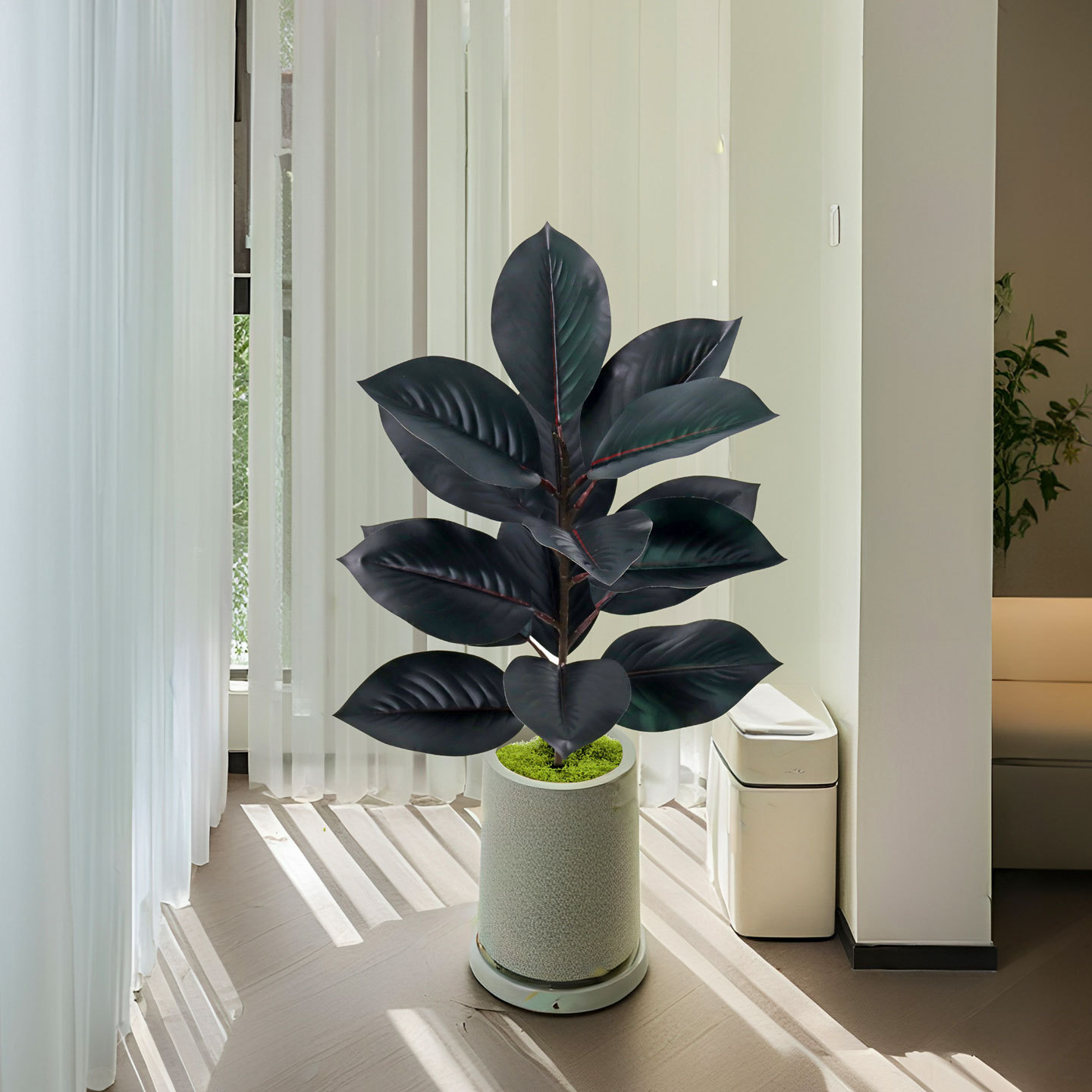 Simulated green plants, magnolia branches, black diamond rubber trees, Ficus lyrata, green decoration, garden landscaping, living room table ornaments Specification image