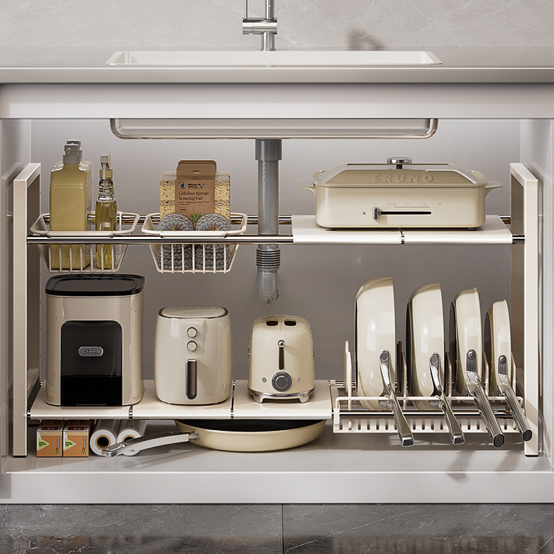 源头工厂厨房可伸缩下水槽置物架橱柜分层架储物架多功能收纳锅架