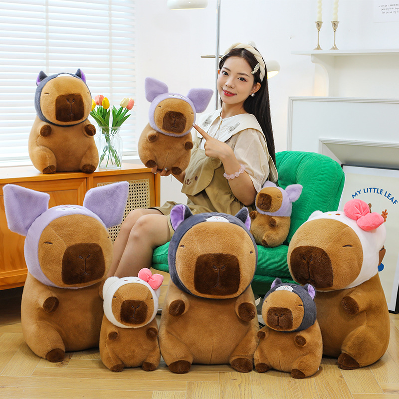 Wholesale of hooded Capibara plush toys, Kuromi headwear capybara dolls, girls and children's throwing dolls