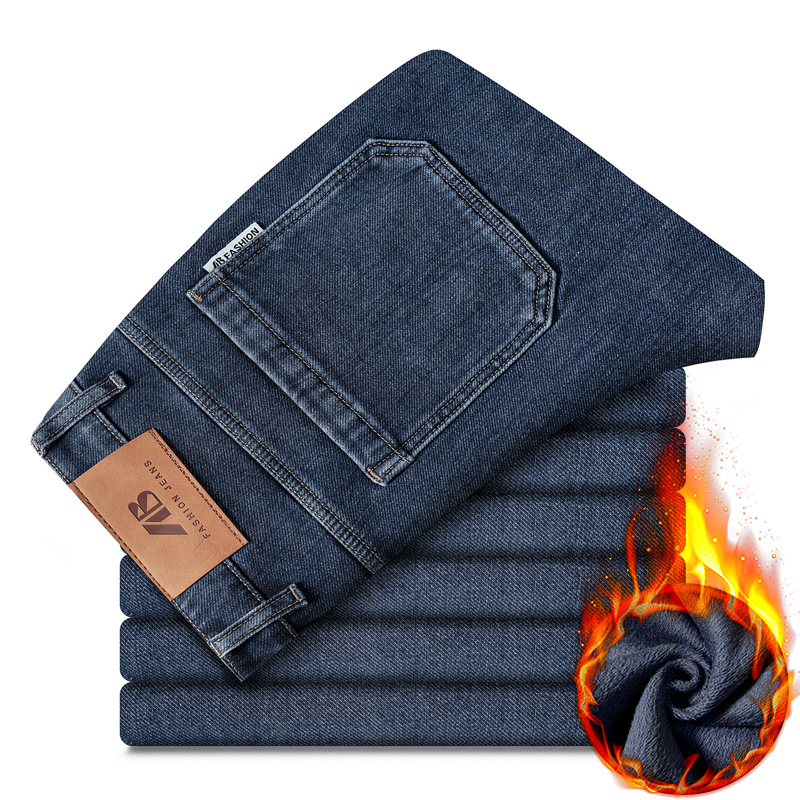 Men's fleece jeans, work jeans, men's lace-up casual pants, small items for street vending, durable and warm details Picture