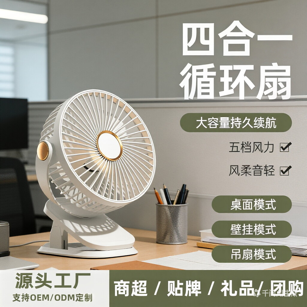 静音桌面风扇宿舍办公室灯光夹子风扇USB充电大风力长续航小风扇
