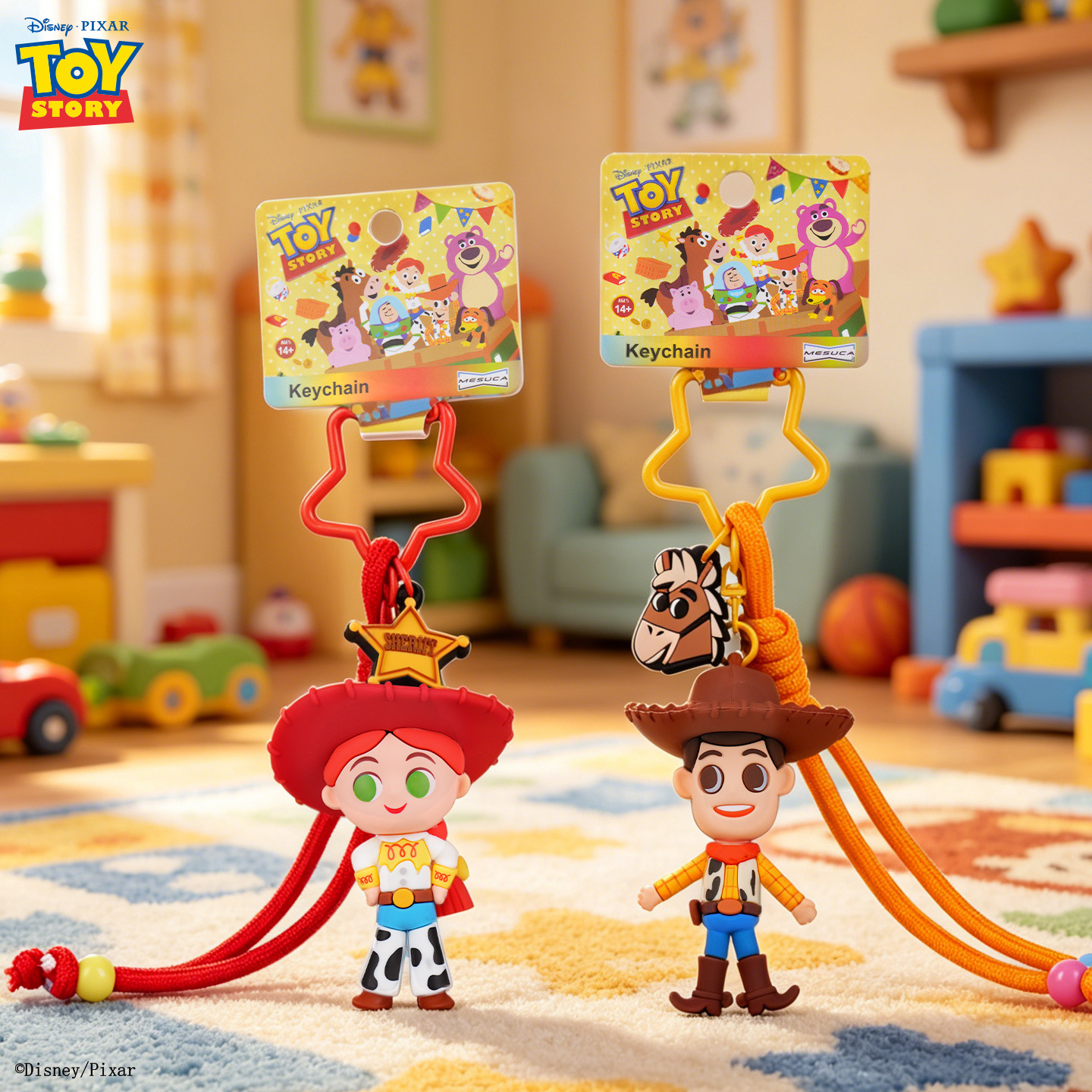 Genuine Toy Story keychain Buzz Lightyear Strawberry Bear Three-Eyed Boy bag accessory Cartoon bag pendant