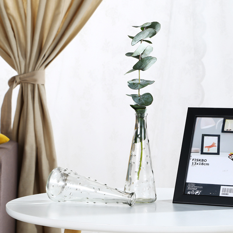简约透明玻璃花瓶创意雨点水培单支鲜花餐桌装饰瓶摆件现货批发