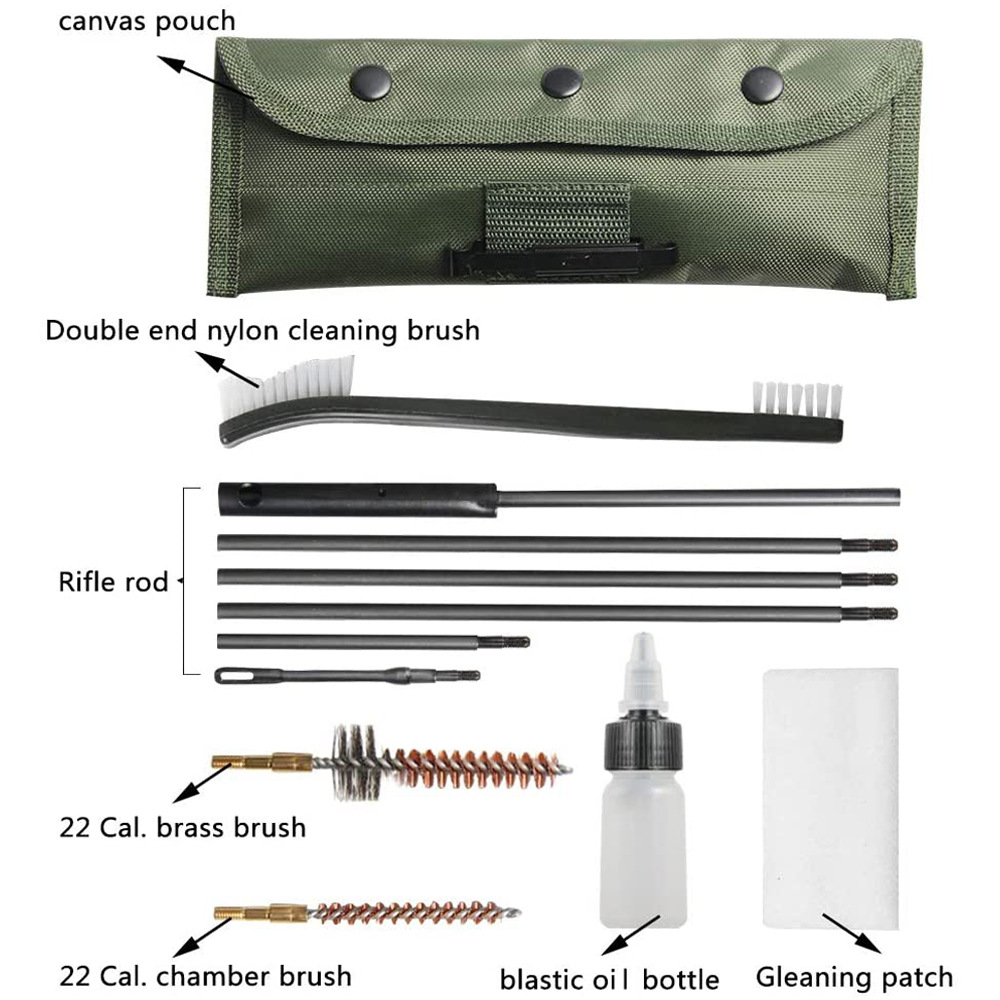 Jujian Cross-border Outdoor Gun Barrel Brush Set, Gun Pipe Cleaning Phosphor Bronze Brush, Military Green Cloth Bag Gun Cleaning Tool Kit details Picture