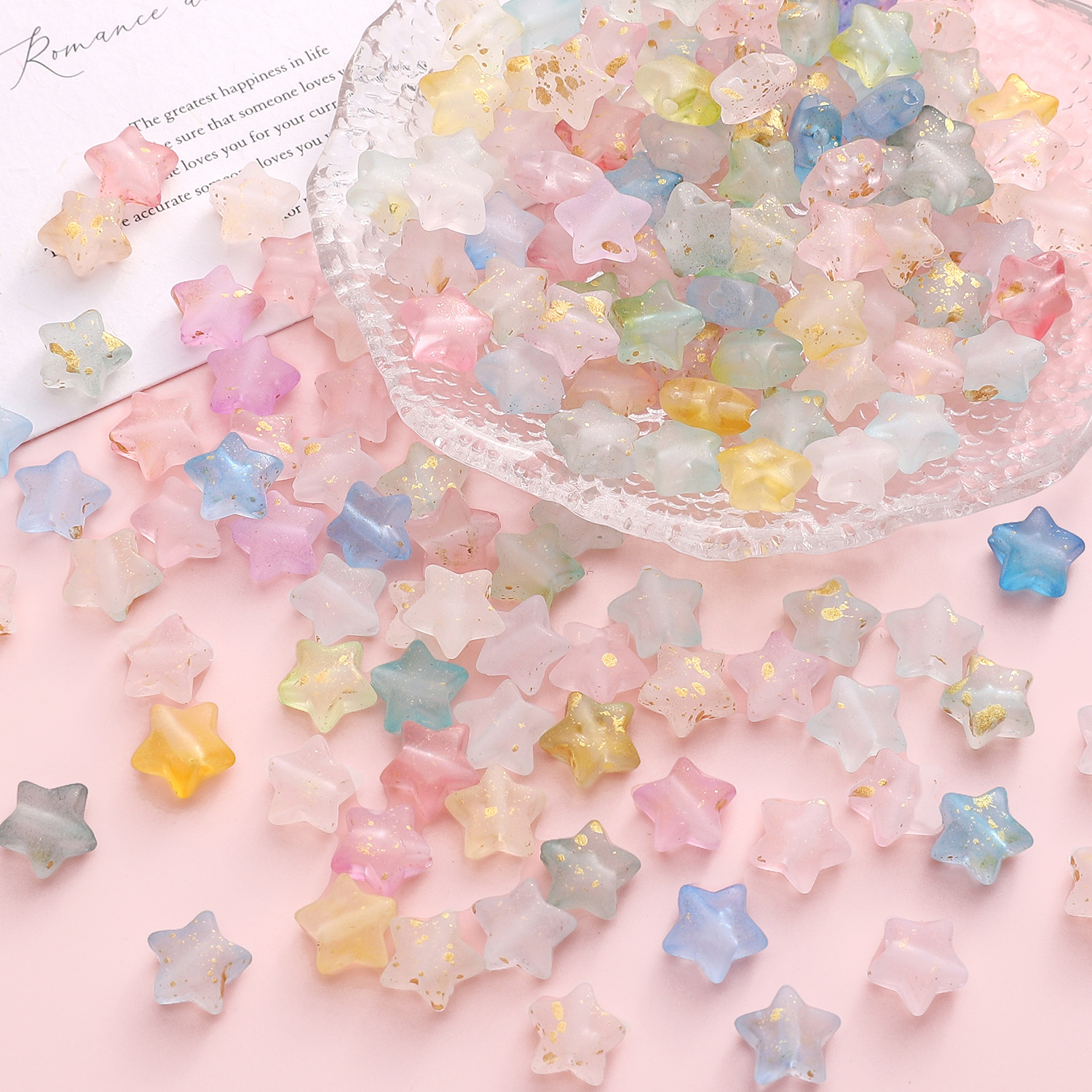 Frosted gold-dotted little star acrylic five-pointed star beaded diy handcrafted accessory beaded bracelet decoration material Specification image