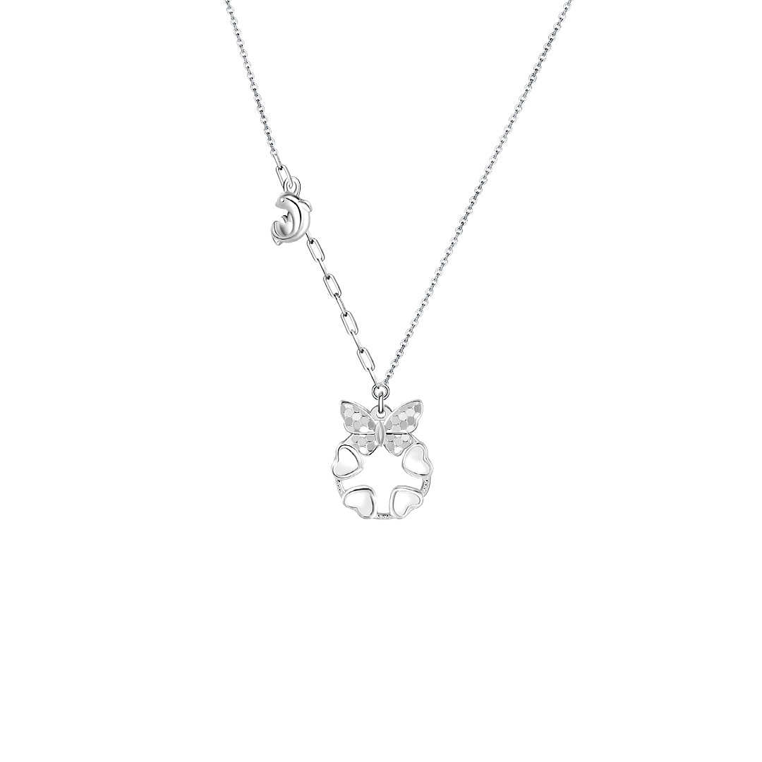 蝴蝶爱心碎冰冰足银项链女海豚森系小清新纯银锁骨链七夕生日礼物白底实物图