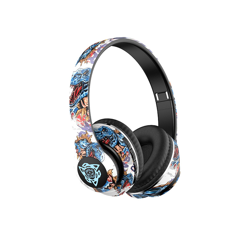 Cross-border bestseller graffiti over-ear headphones, glowing national trend style, wireless Bluetooth sports headset, mobile phone suitable for wholesale Item Picture