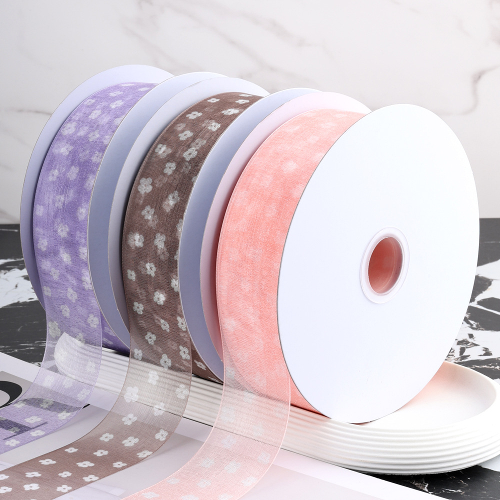 Dingxin Webbing, plum blossom yarn wholesale, edge printing and dyeing, plum blossom ribbons, diy hair accessories, bouquets, bows, accessories, gift boxes, packaging ribbons details Picture