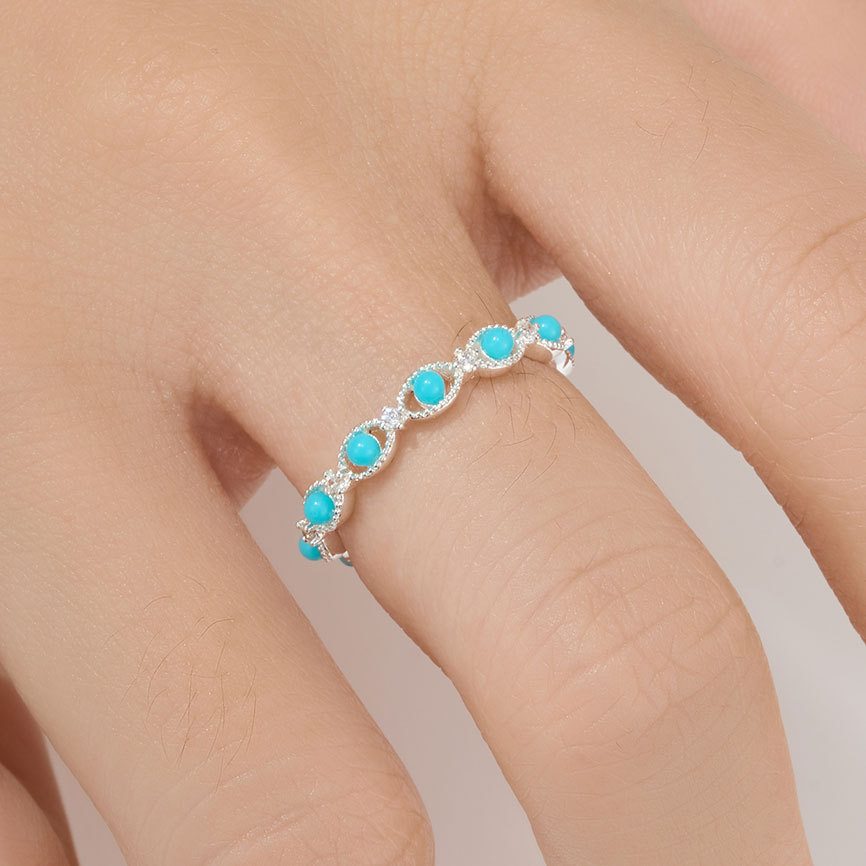 Source factory retro ethnic style blue rice bead open ring, copper alloy set with zirconium, versatile and adjustable index finger ring details Picture