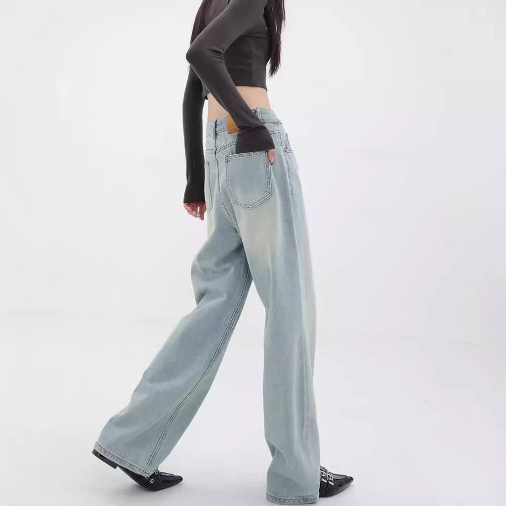 牛仔裤女高腰复古/牛仔裤女直筒复古/牛仔裤/多口袋牛仔裤欧美/女款牛仔裤细节图