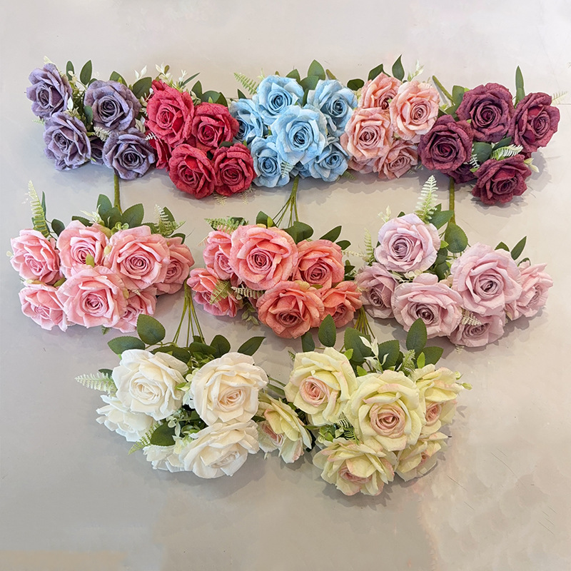 玫瑰仿真甜心玫花束婚庆婚礼布置家居摄影场景装饰花墙人造花假花