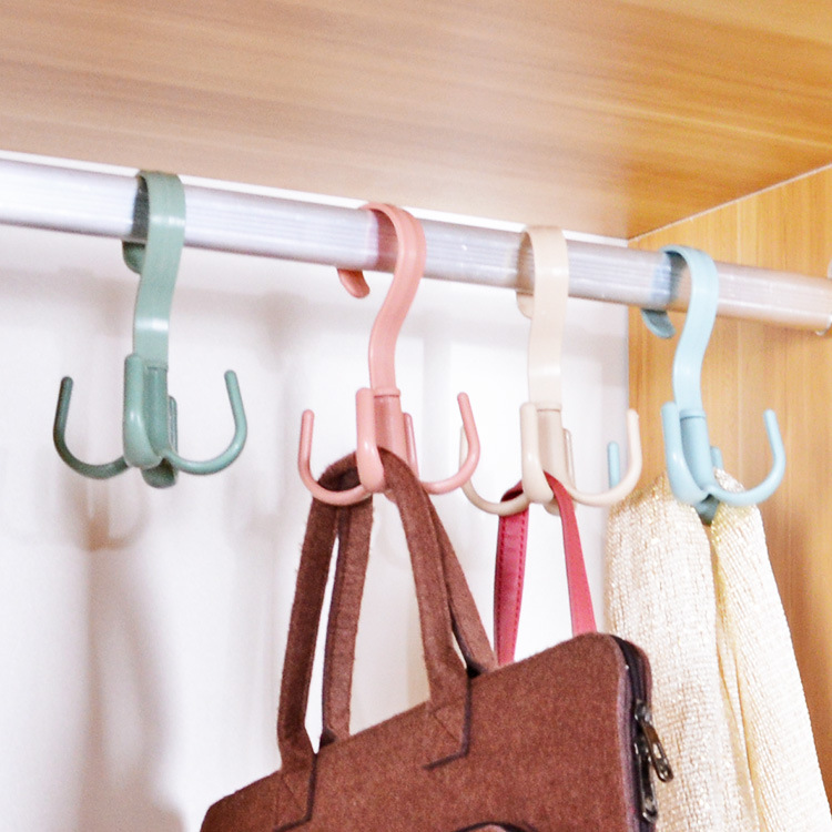 Rotating hook, four-claw multi-functional wardrobe, bag hook, plastic 4-claw silk scarf and tie hook, storage and hanging rack hook