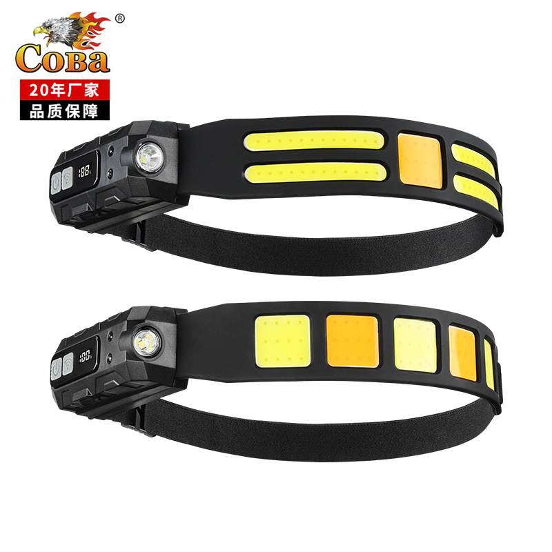 款跨境挥手感应COB头灯户外骑行灯USB充电夜跑步灯强 光头灯硅胶