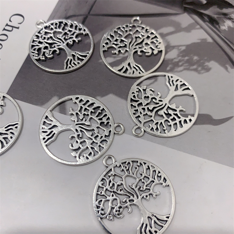 diy zinc alloy jewelry accessories, round life tree pendant, handcrafted bookmark, keychain, necklace, pendant Specification image