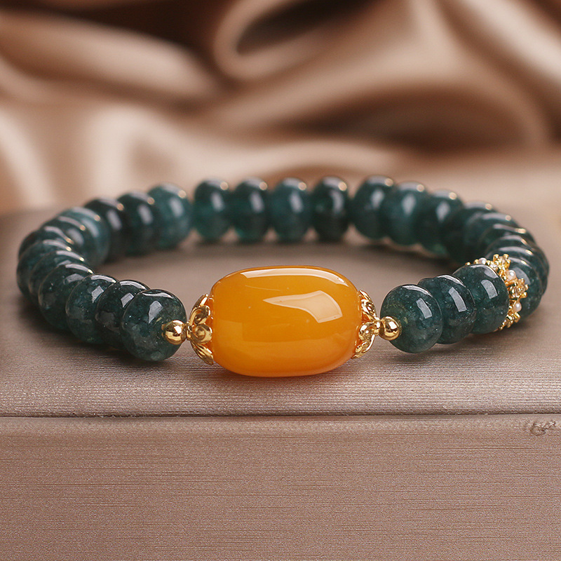 天然蓝水翡翠算盘珠水晶手链女小众轻奢路路通黄玉手串送闺蜜礼物