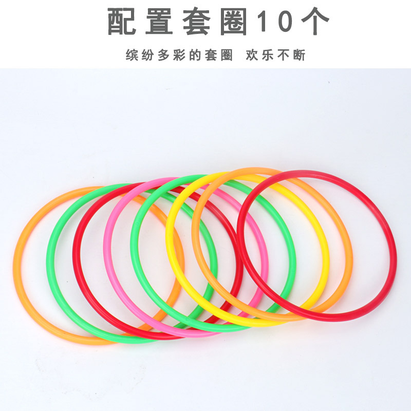 The Obstacle Bucket Ring Toss game set, which includes 6 colorful obstacle buckets and 10 colorful rings with net bags, is a popular children's educational toy at street stalls Specification image