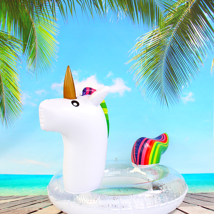 Inflatable unicorn swimming rings, PVC unicorn swimming rings, adult rainbow horse animal rings for foreign trade details Picture