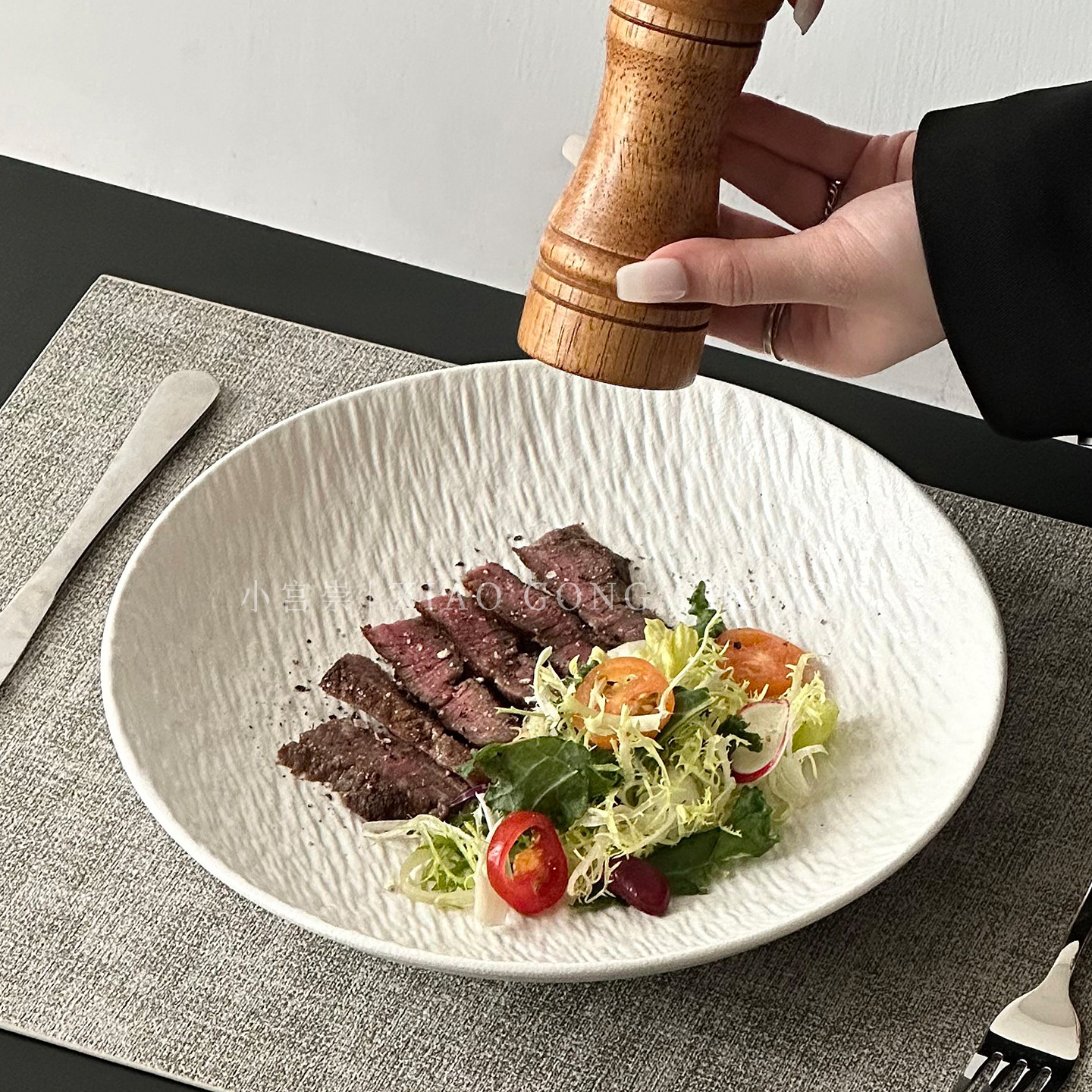 石纹陶瓷深盘轻奢家用牛排盘意面盘高级感西餐盘蔬菜沙拉盘盘子产品图