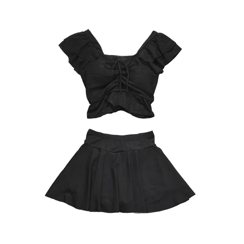 Women's swimsuit 2026 new solid color two-piece set, conservative and pure style, fresh and light hot spring vacation swimsuit 125183 Item Picture