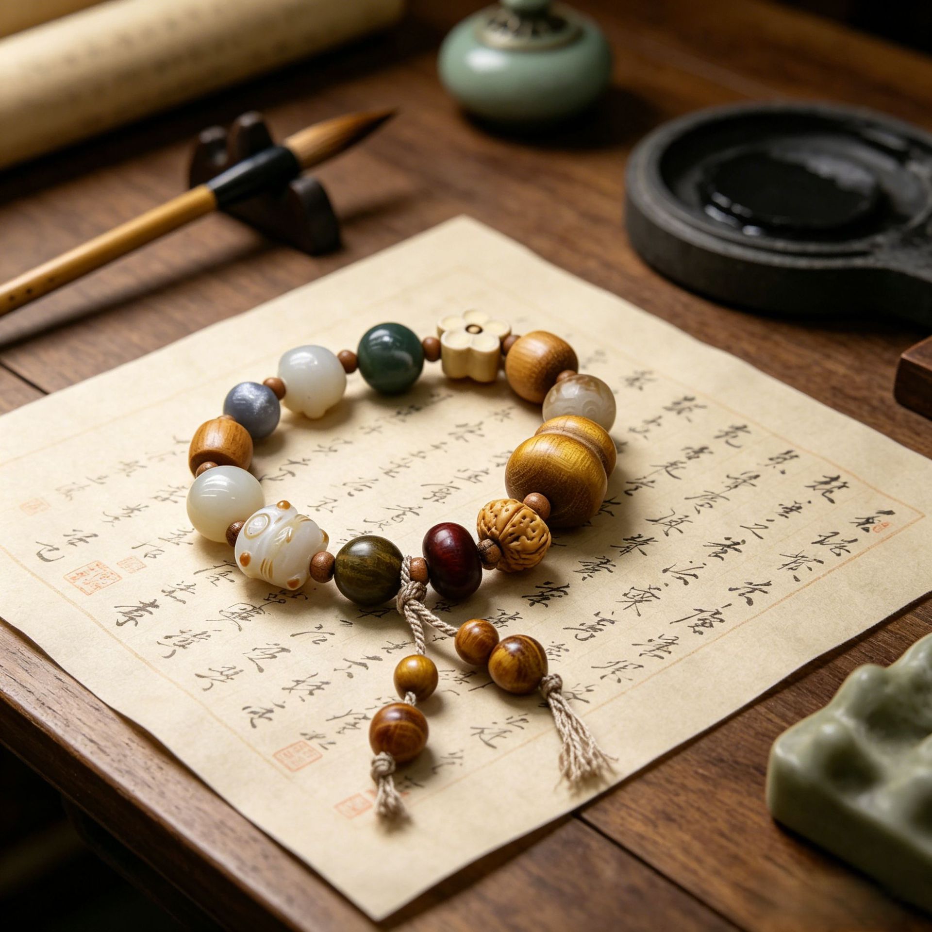 Eighteen Sons Bodhi Fortune Cat Sandalwood Gourd Multi-Treasure DIY New Chinese-style Bracelet for men and Women, trendy and versatile as a gift